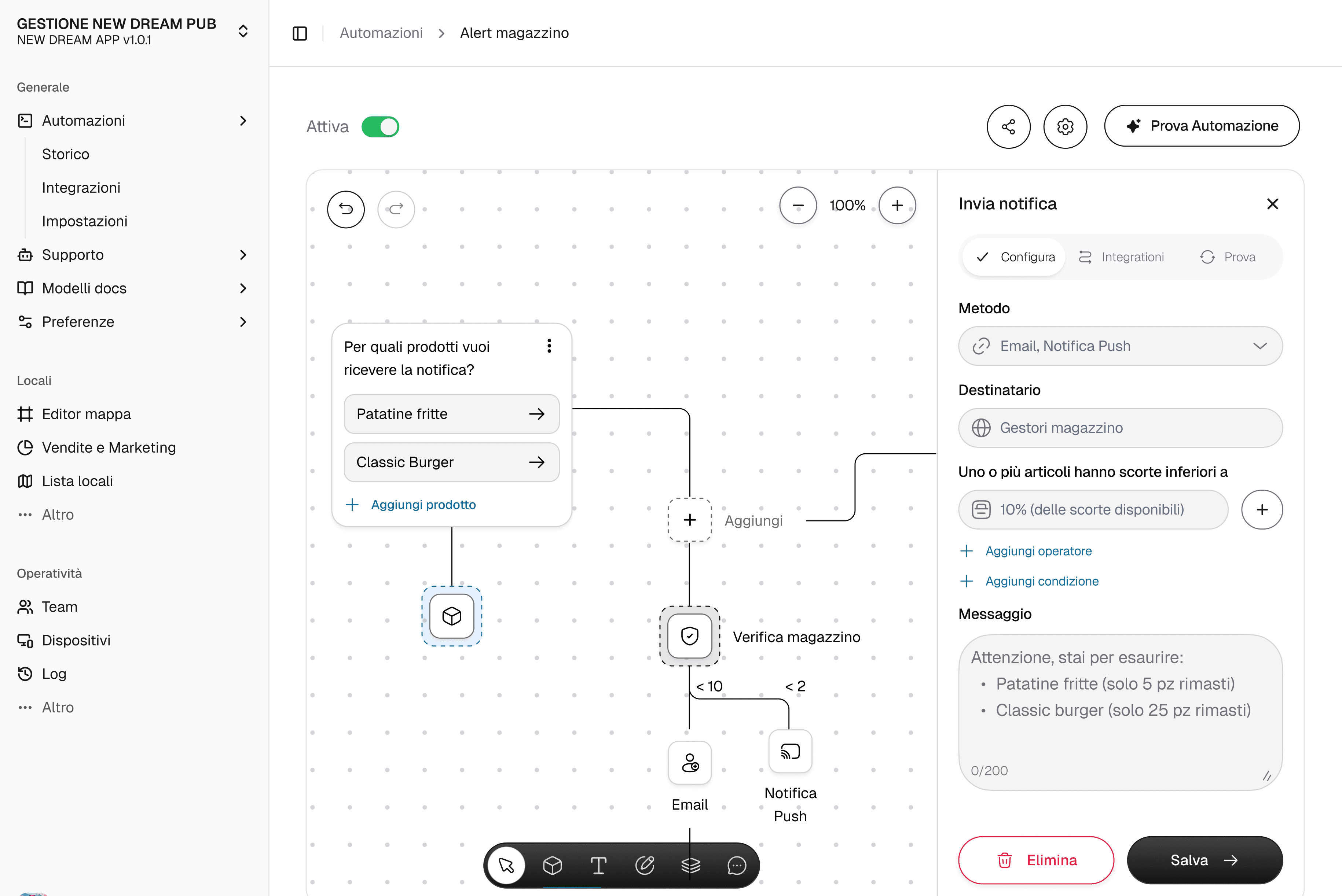 New Dream App — Automation dashboard